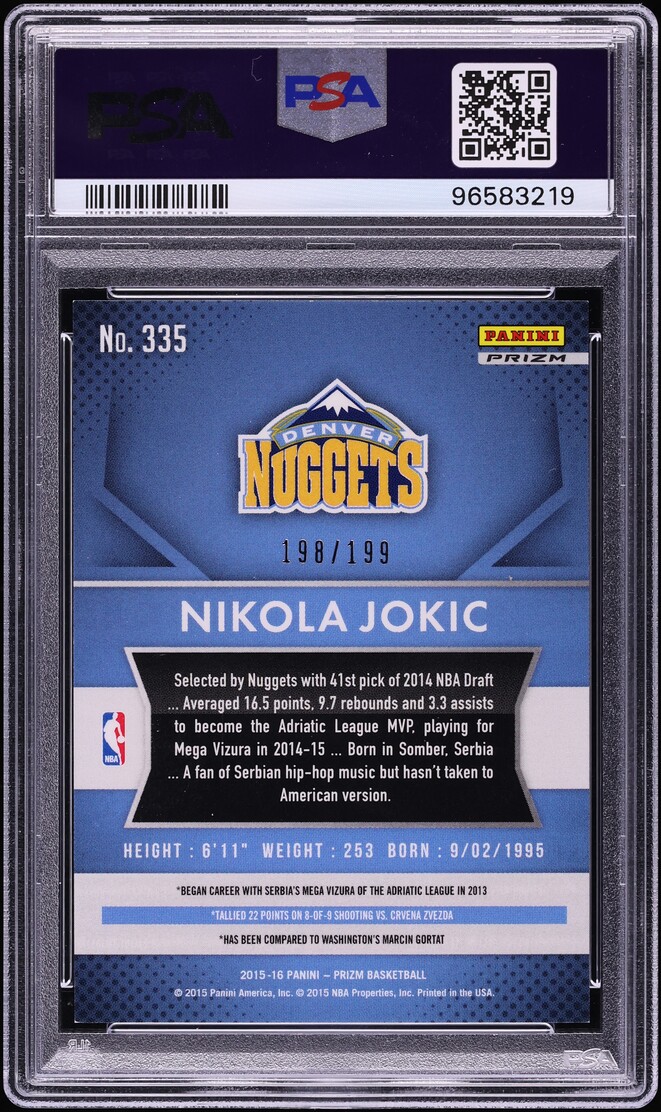 2015 Panini Prizm Light Blue Nikola Jokic ROOKIE /199 #335 PSA 8 NM-MT - Photo 2