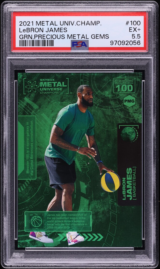 2021 Metal Universe Champions Precious Metal Gems Green LeBron James /10 #100 PSA 5.5 EX+ - Photo 1