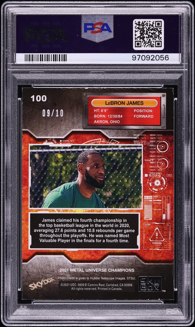 2021 Metal Universe Champions Precious Metal Gems Green LeBron James /10 #100 PSA 5.5 EX+ - Photo 2