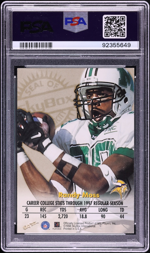 1998 Skybox Premium Autographics Randy Moss ROOKIE AUTO PSA 8 NM-MT - Photo 2