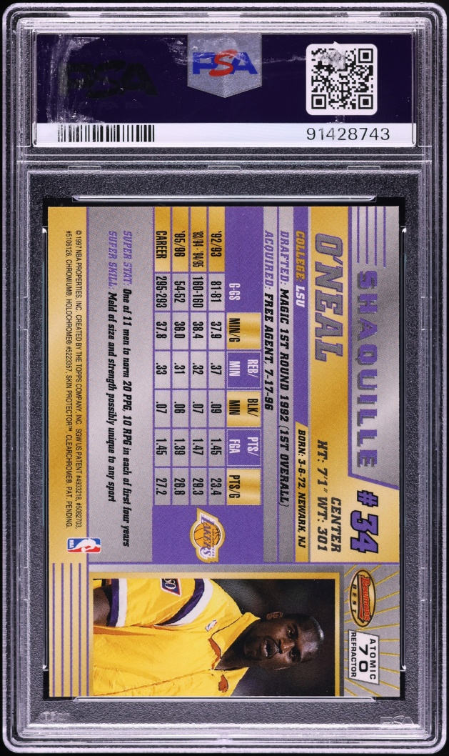 1996 Bowman's Best Atomic Refractor Shaquille O'Neal #70 PSA 10 GEM MINT - Photo 2