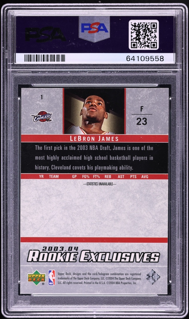 2003 Upper Deck Exclusives LeBron James ROOKIE #1 PSA 10 GEM MINT - Photo 2