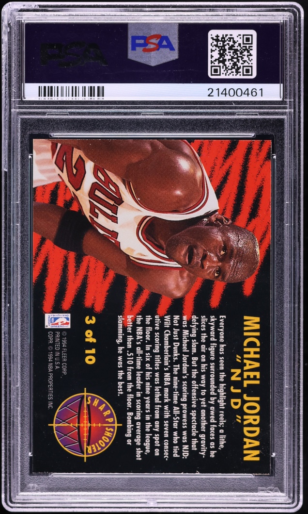 1993 Fleer Sharpshooter Michael Jordan #3 PSA 10 GEM MINT - Photo 2