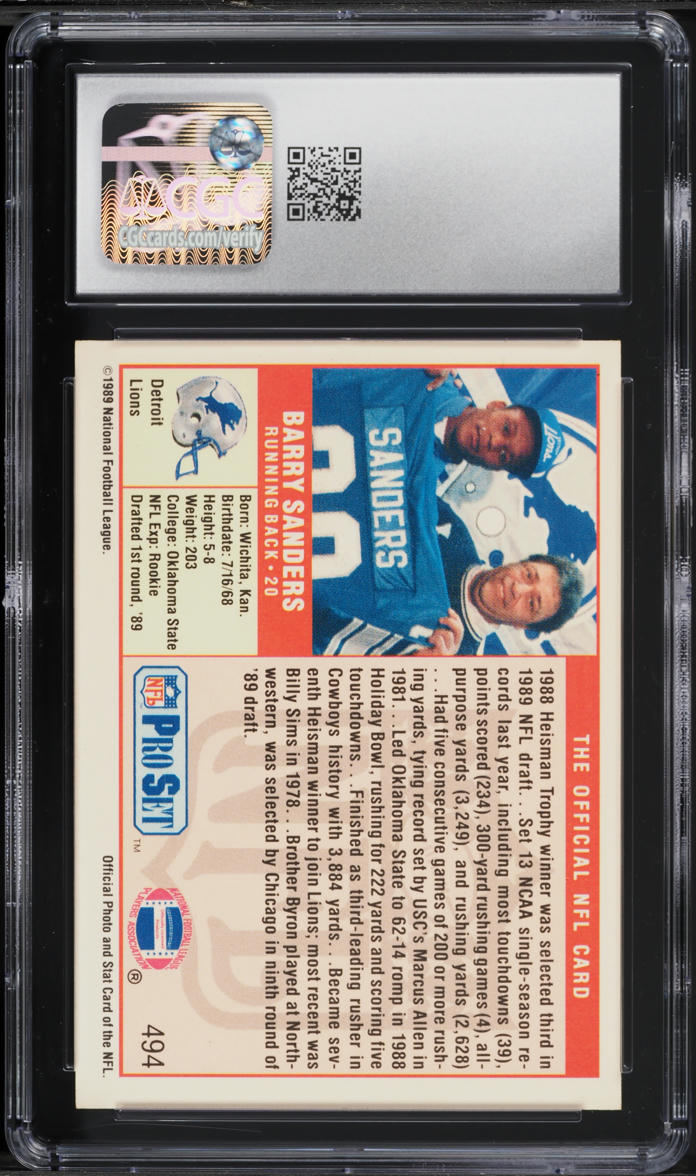 1989 Pro Set Football Barry Sanders ROOKIE #494 CGC 7.5 NRMT+