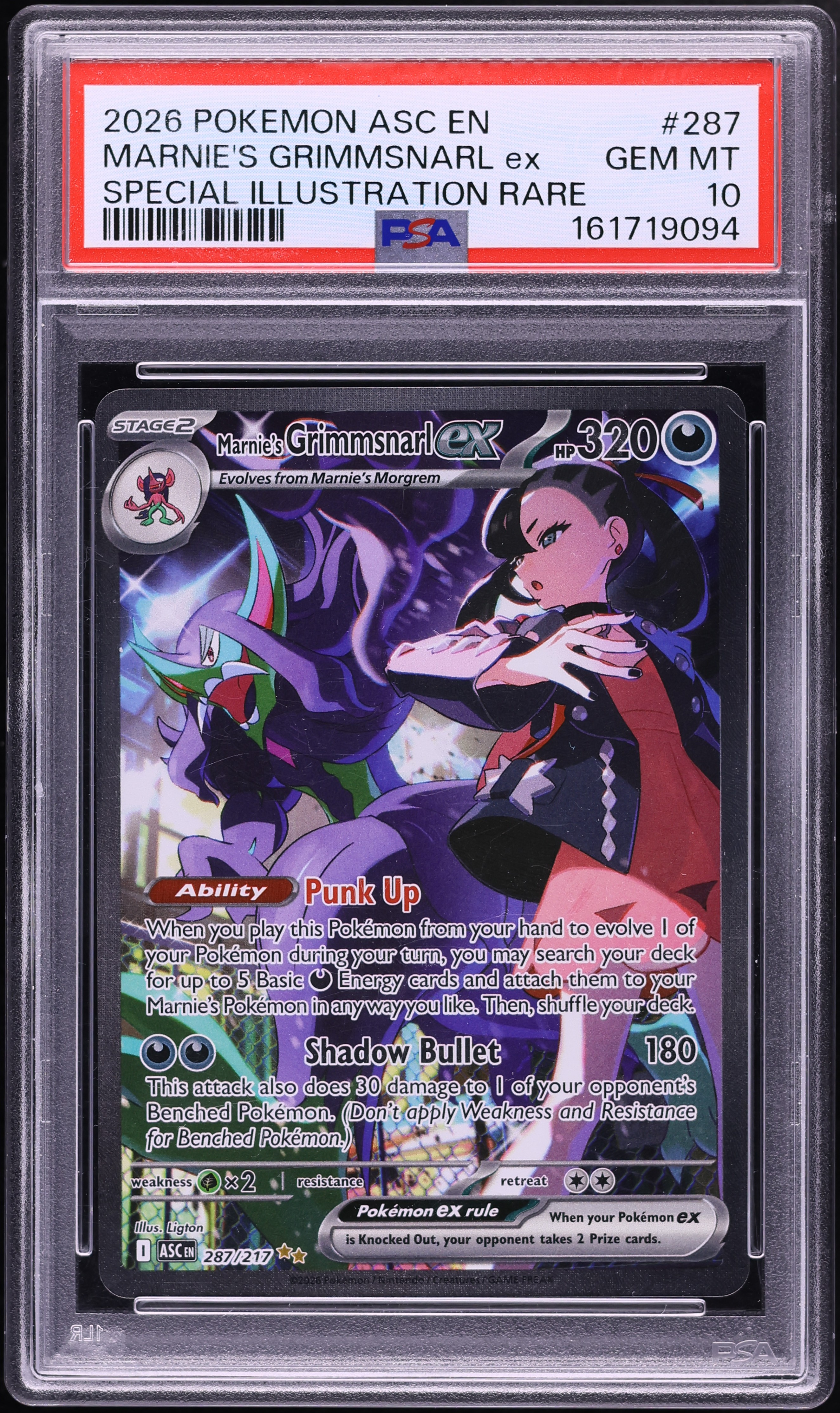 2026 Pokemon Mega Evolution Ascended Heroes SIR Marnie's Grimmsnarl EX #287 PSA 10 GEM MINT