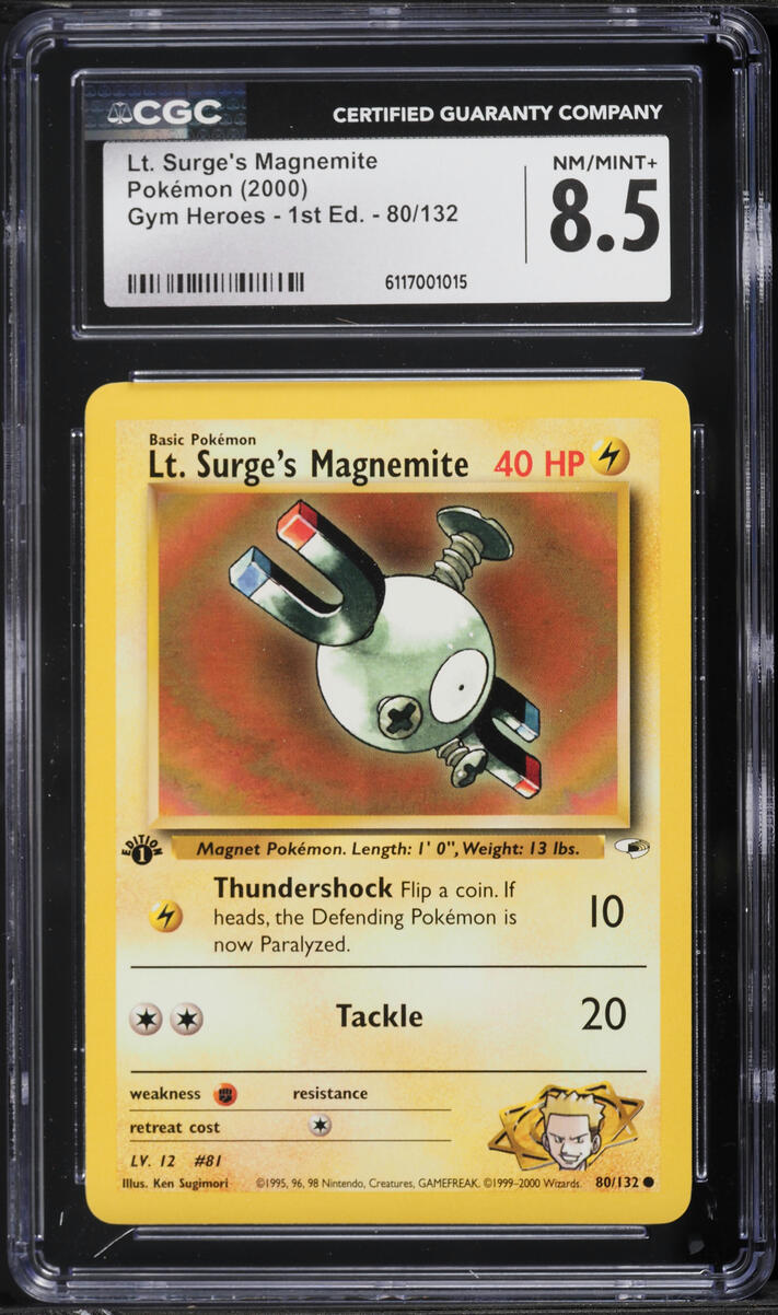2000 Pokemon Gym Heroes 1st Edition Lt. Surge's Magnemite #80 CGC 8.5 NM-MT+