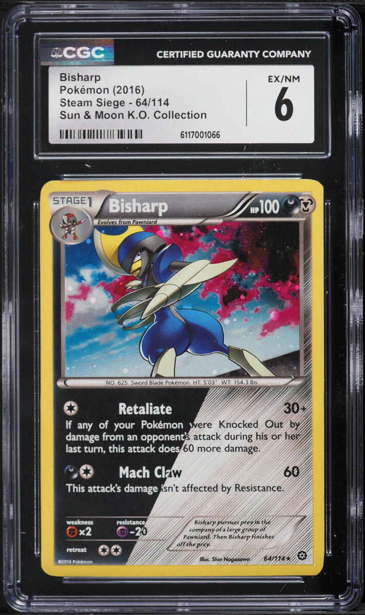 2016 Pokemon XY Steam Siege Sun & Moon K.O. Collection Holo Bisharp #64 CGC 6 EXMT