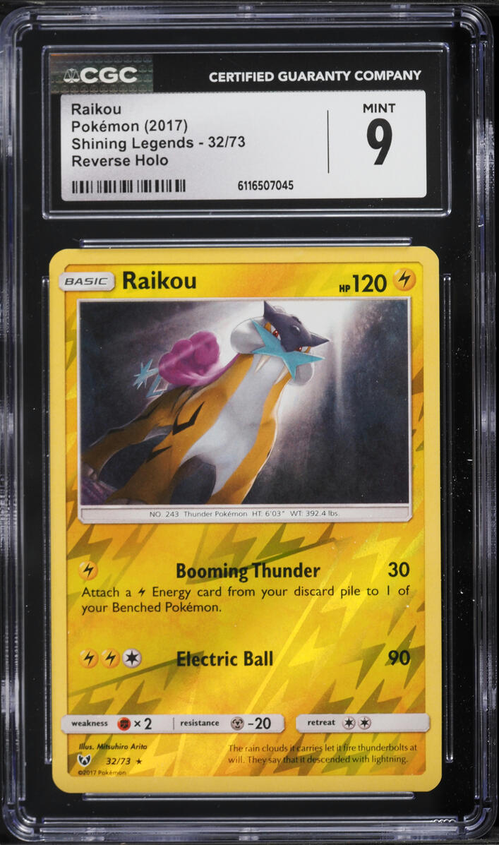 2017 Pokemon Sun & Moon Shining Legends Reverse Holo Raikou #32 CGC 9 MINT