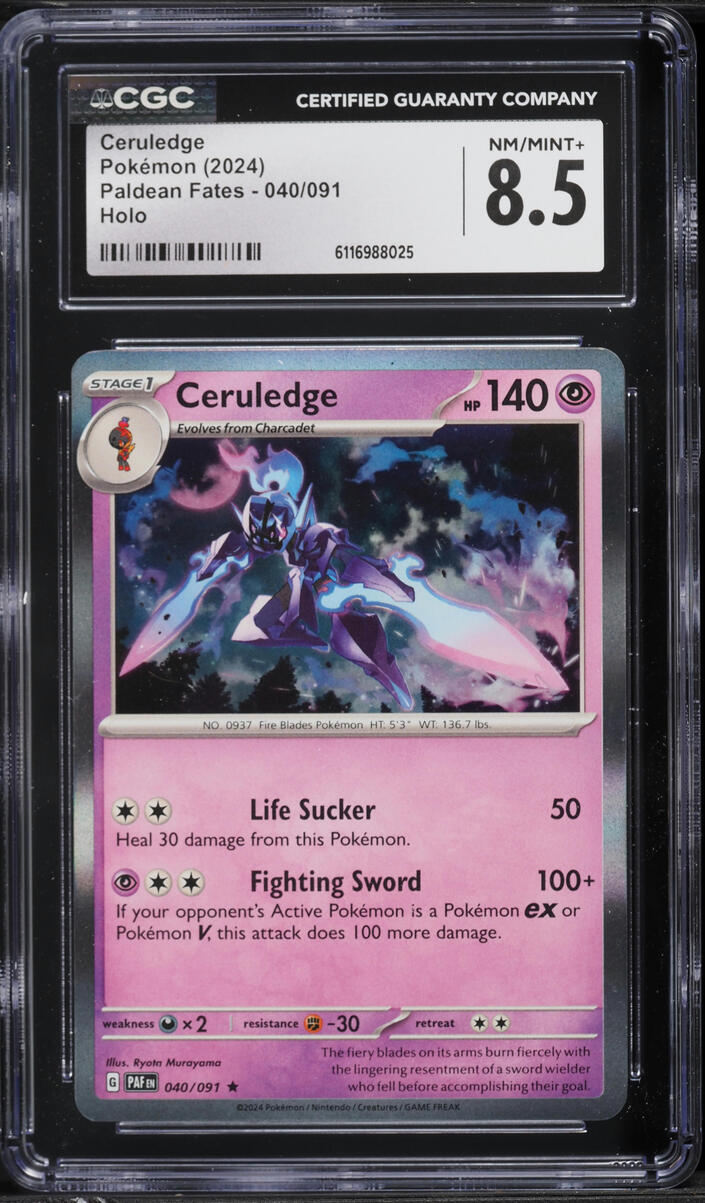 2024 Pokemon Scarlet & Violet Paldean Fates Holo Ceruledge #040 CGC 8.5 NM-MT+