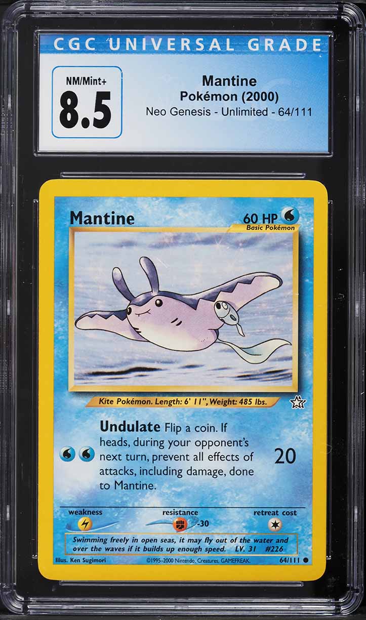 2000 Pokemon Neo Genesis Mantine #64 CGC 8.5 NM-MT+