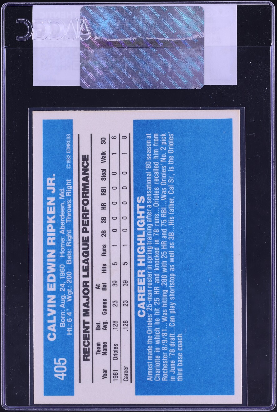 1982 Donruss Cal Ripken Jr. ROOKIE #405 CGC AUTH