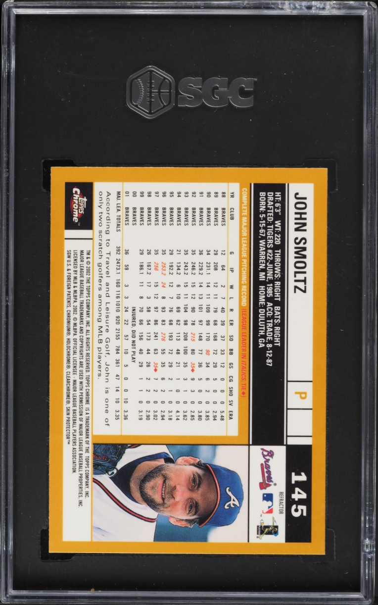 2002 Topps Chrome Gold Refractor John Smoltz #145 SGC 9.5 MINT+