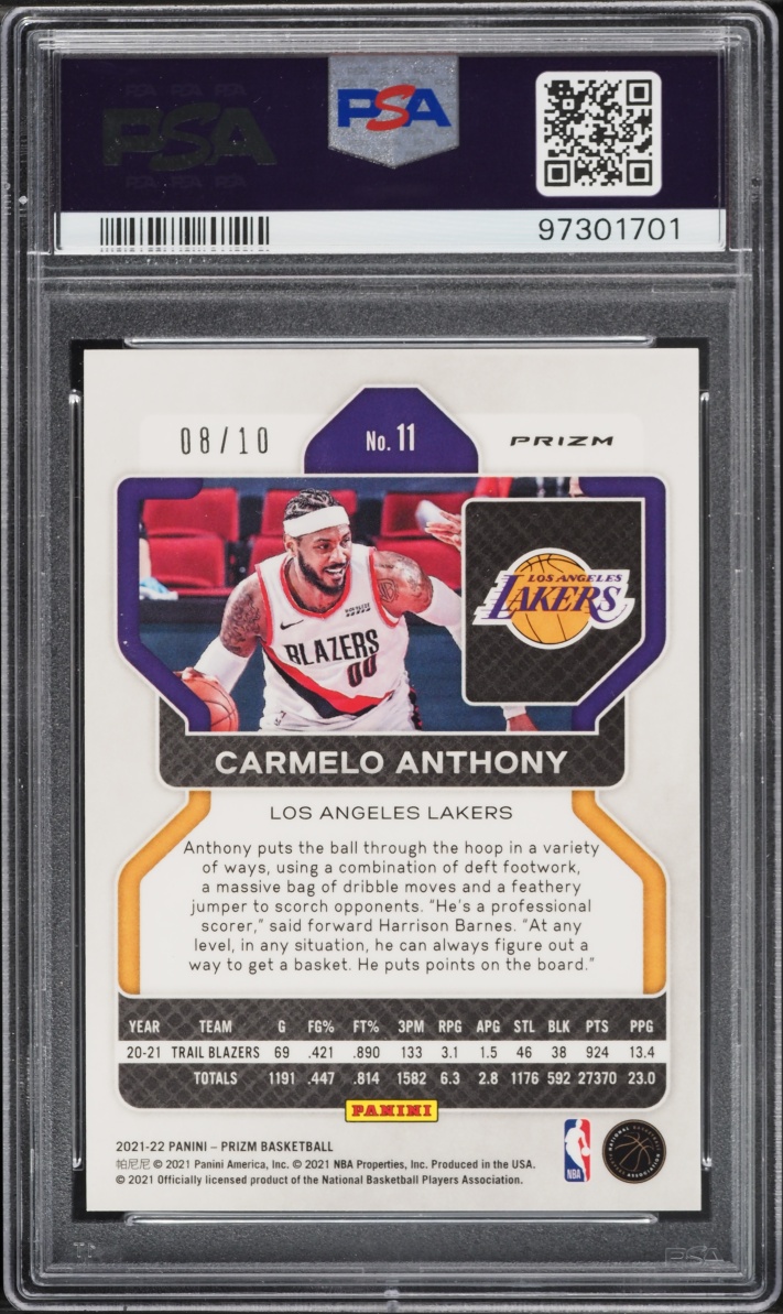 2021 Panini Prizm Gold Carmelo Anthony /10 #11 PSA 10 GEM MINT