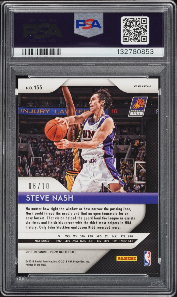 2018 Panini Prizm Gold Steve Nash /10 #155 PSA 9 MINT