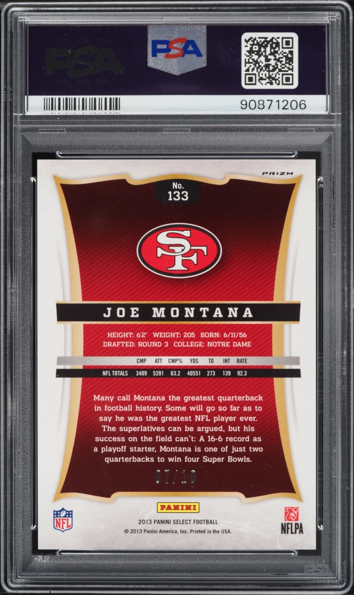 2013 Select Gold Prizm Joe Montana /10 #133 PSA 10 GEM MINT