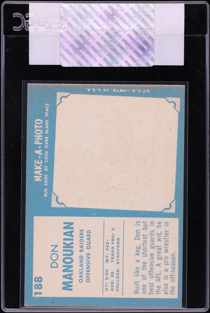 1961 Topps Football Don Manoukian #188 CGC AUTH