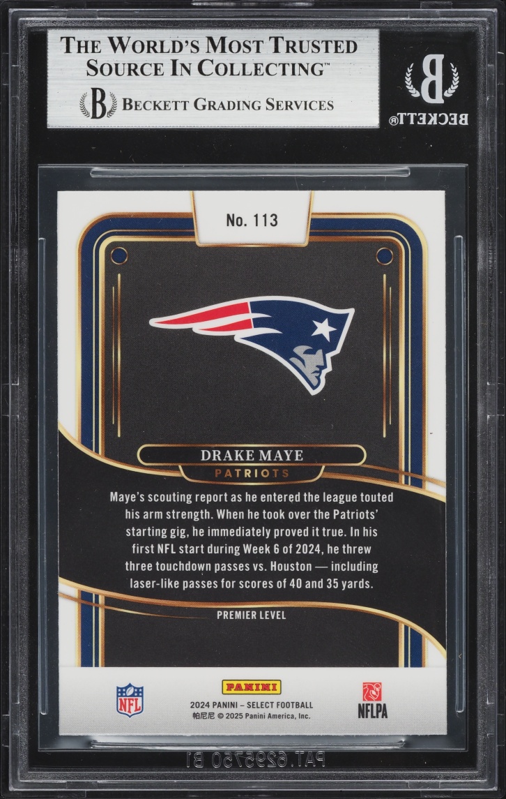 2024 Select Premier Level Drake Maye ROOKIE #113 BGS 8 NM-MT