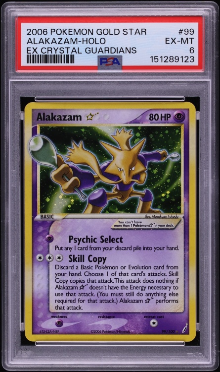 2006 Pokemon EX Crystal Guardians Holo Alakazam Gold Star #99 PSA 6 EXMT