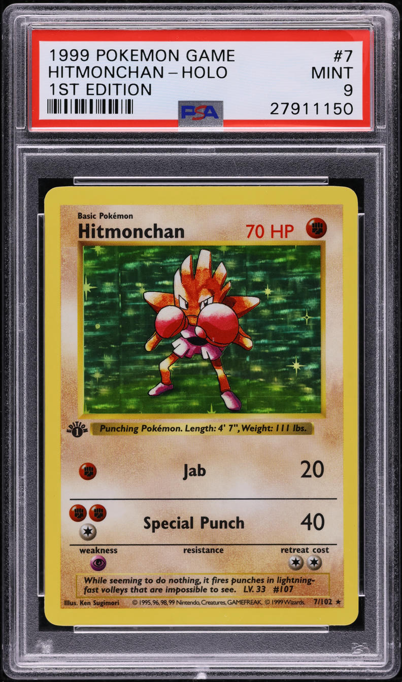 1999 Pokemon Base Set Shadowless 1st Edition Holo Hitmonchan #7 PSA 9 MINT