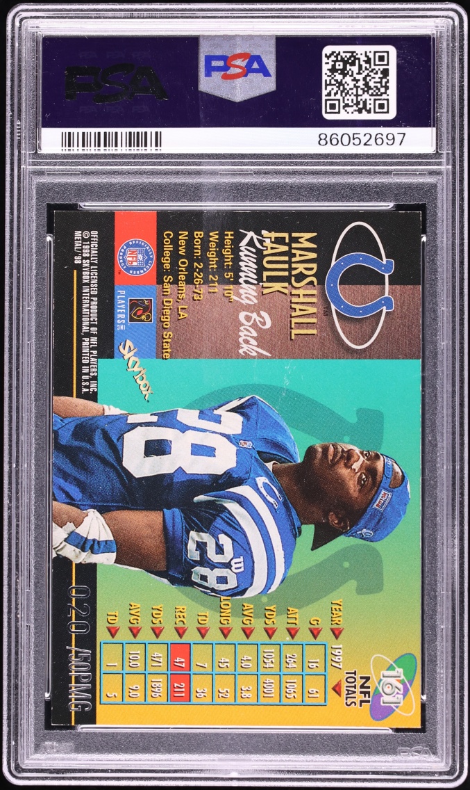 1998 Metal Universe Precious Metal Gems PMG Marshall Faulk /50 #161 PSA 7 NRMT