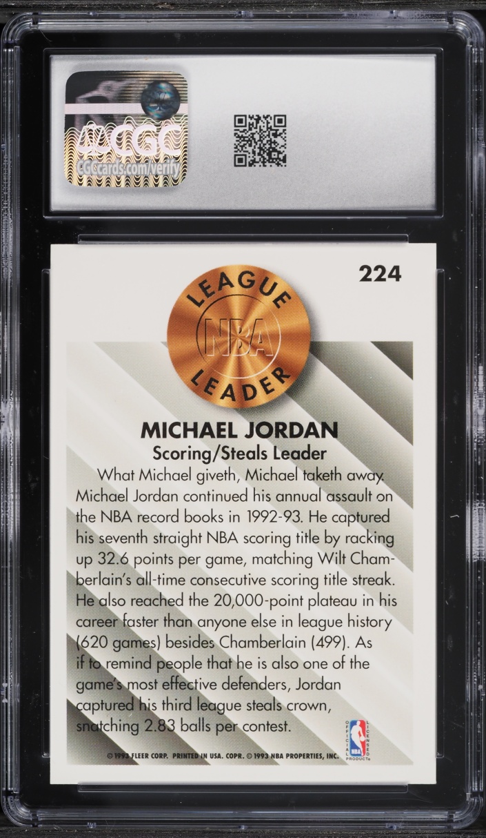 1993 Fleer Basketball League Leader Michael Jordan #224 CGC 9 MINT