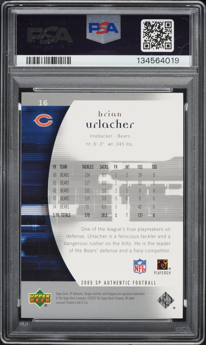 2005 SP Authentic Brian Urlacher #16 PSA 10 GEM MINT