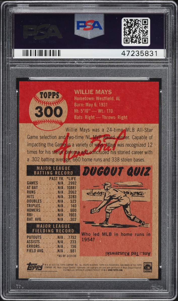 2020 Topps Living Willie Mays #300 PSA 10 GEM MINT