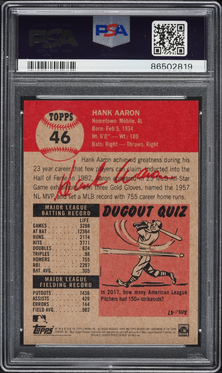 2018 Topps Living Hank Aaron #46 PSA 10 GEM MINT