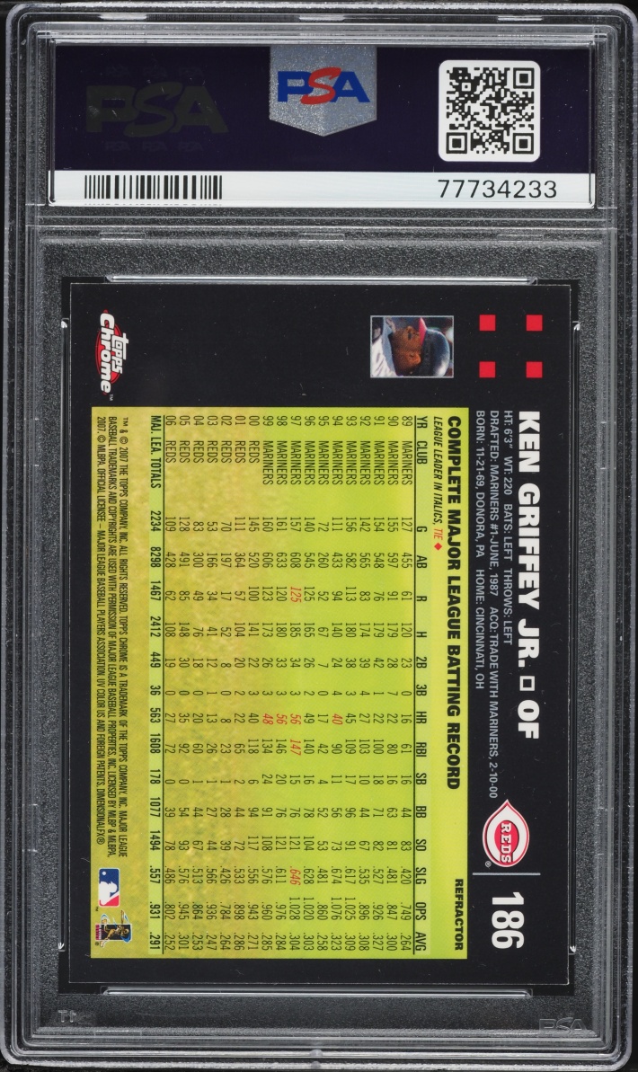 2007 Topps Chrome Refractor Ken Griffey Jr. #186 PSA 10 GEM MINT
