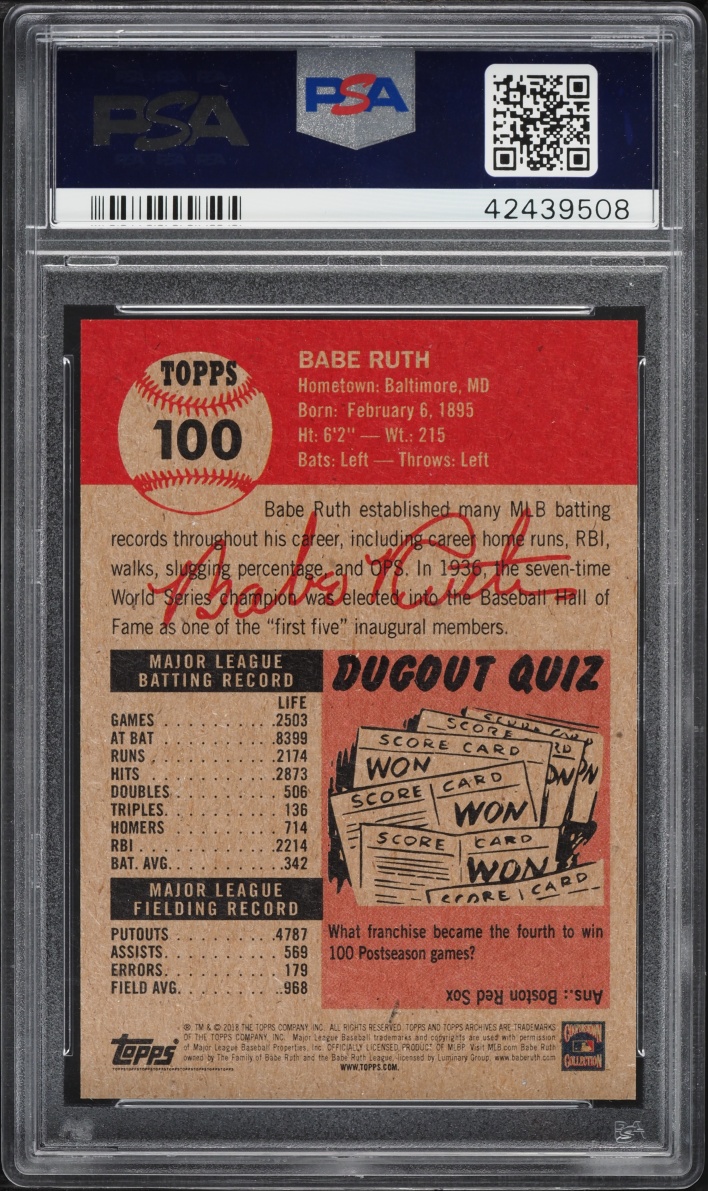 2018 Topps Living Babe Ruth #100 PSA 10 GEM MINT