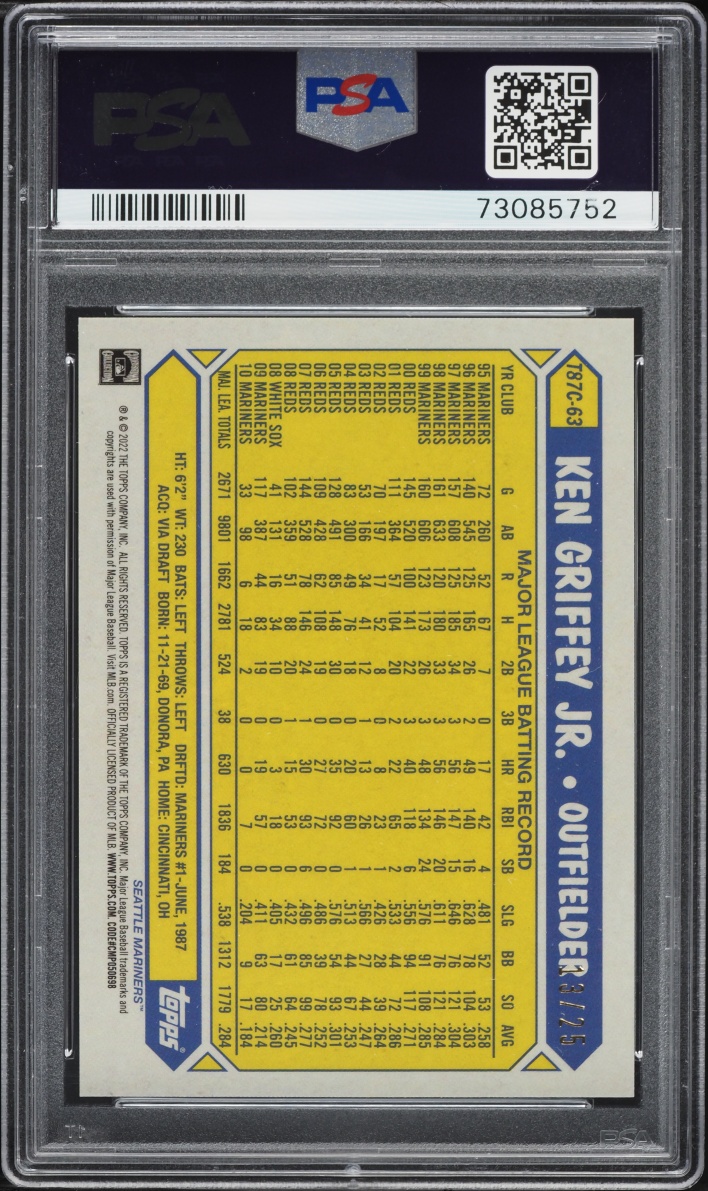 2022 Topps Chrome Silver Pack '87 Orange Refractor Ken Griffey Jr. /25 #T87C-63 PSA 10 GEM MINT