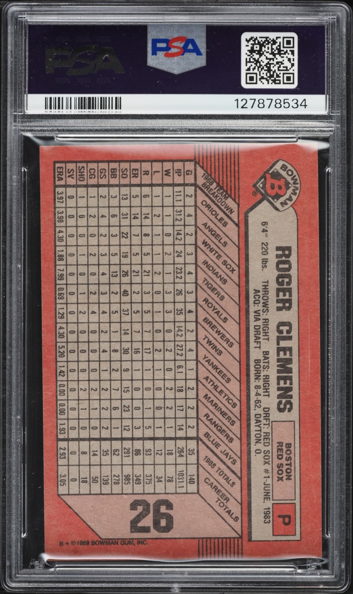 1989 Bowman Roger Clemens #26 PSA 10 GEM MINT