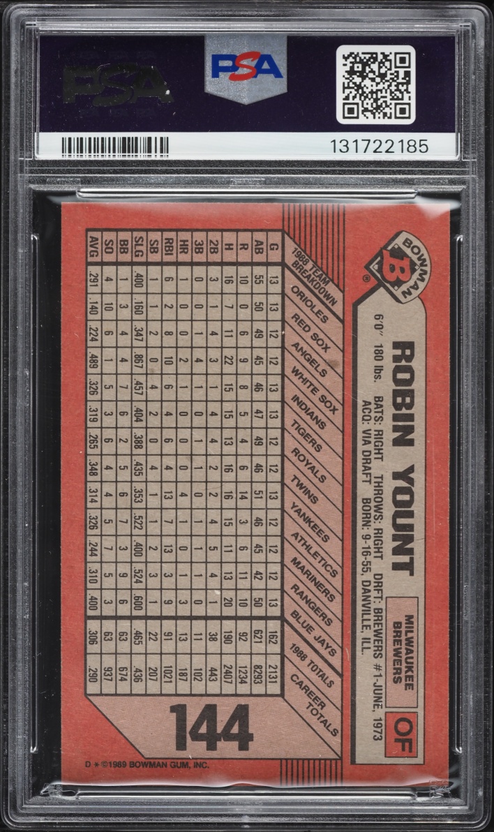 1989 Bowman Robin Yount #144 PSA 10 GEM MINT