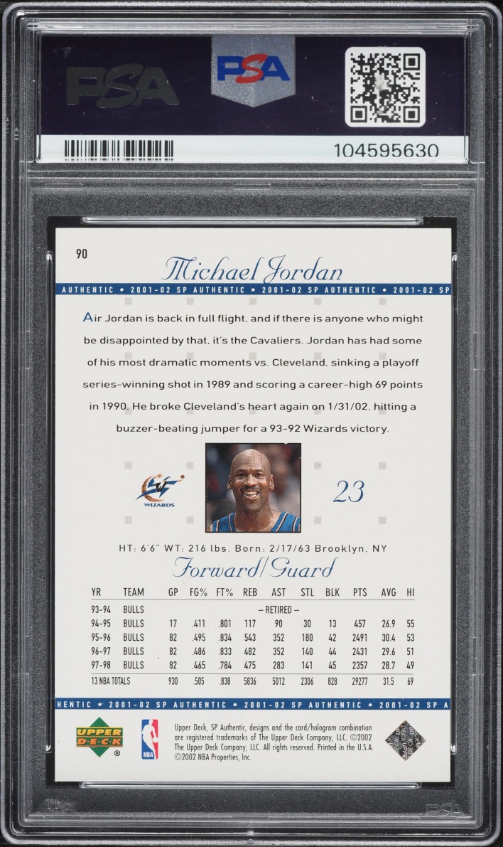 2001 SP Authentic Michael Jordan #90 PSA 10 GEM MINT