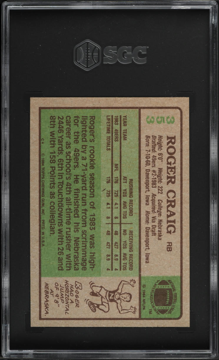 1984 Topps Football Roger Craig ROOKIE #353 SGC 6.5 EXMT+