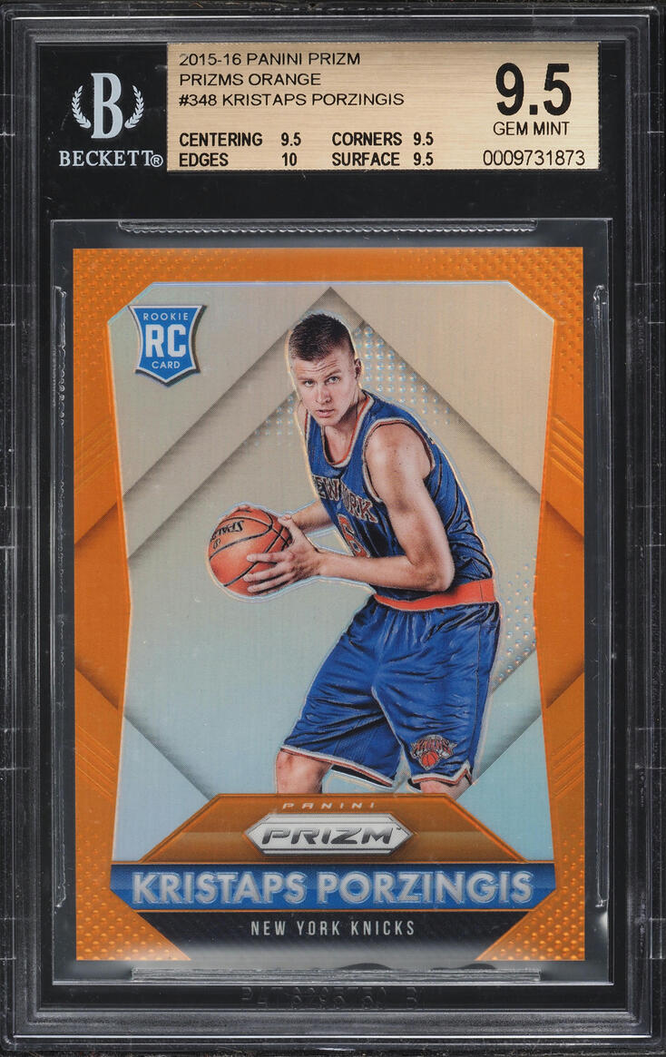 2015 Panini Prizm Orange Kristaps Porzingis ROOKIE /65 #348 BGS 9.5 GEM MINT