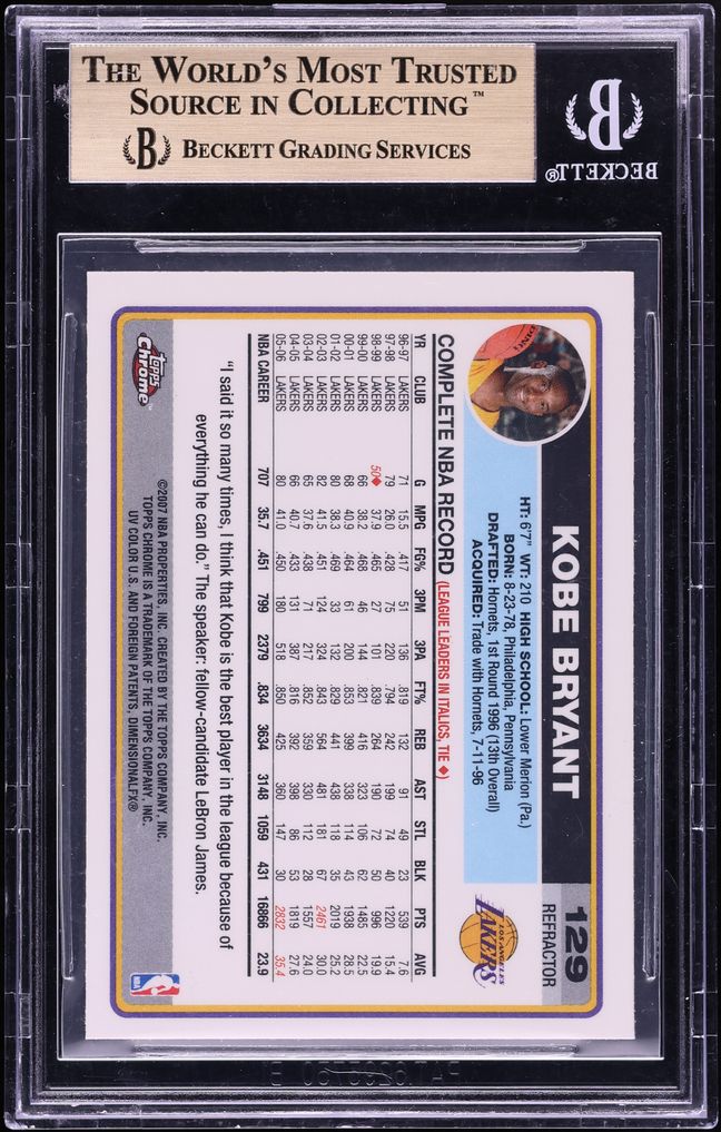 2006 Topps Chrome Refractor Kobe Bryant #129 BGS 9.5 GEM MINT