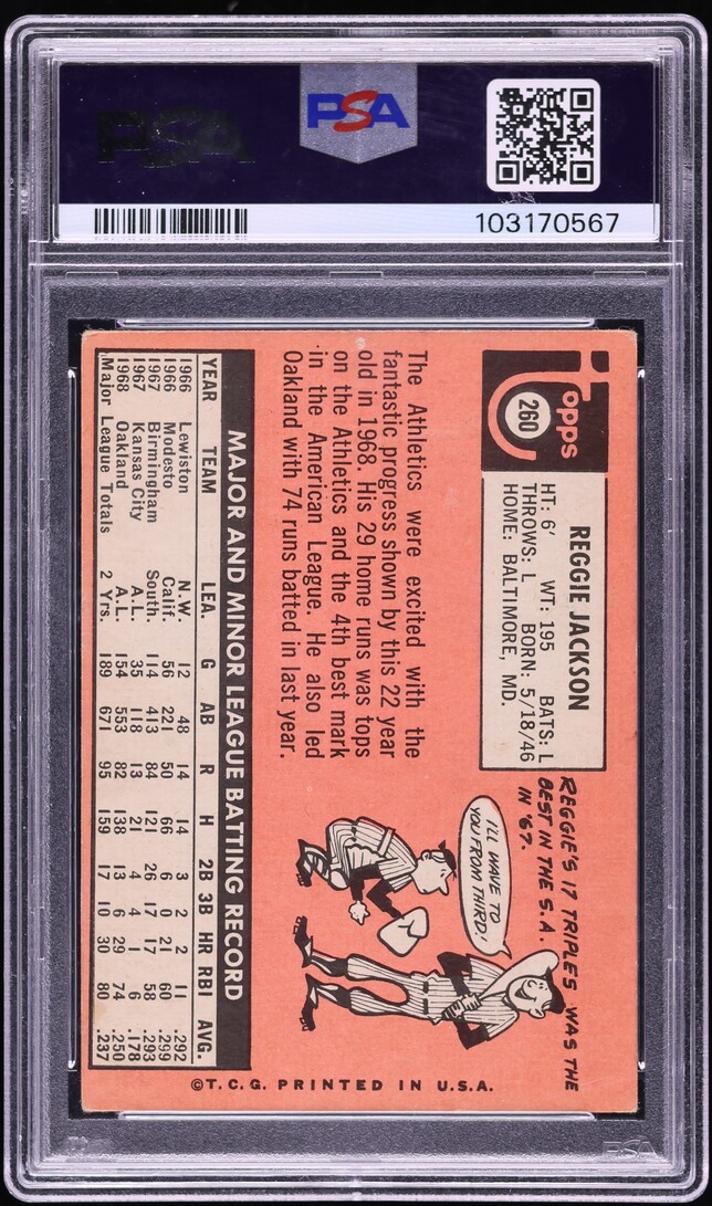 1969 Topps Reggie Jackson ROOKIE #260 PSA 3 VG