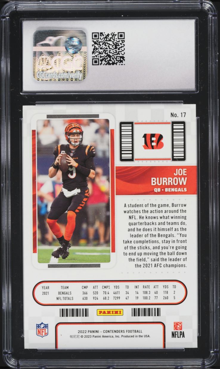 2022 Panini Contenders Joe Burrow #17 CGC 10 GEM MINT