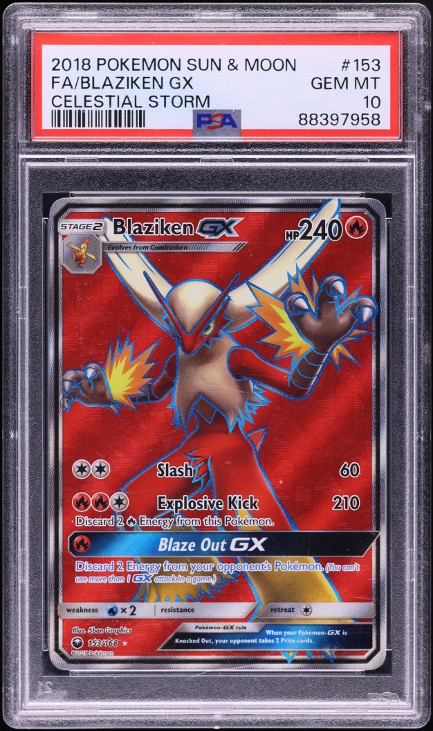 2018 Pokemon Sun & Moon Celestial Storm Full Art Blaziken GX #153 PSA 10 GEM MINT