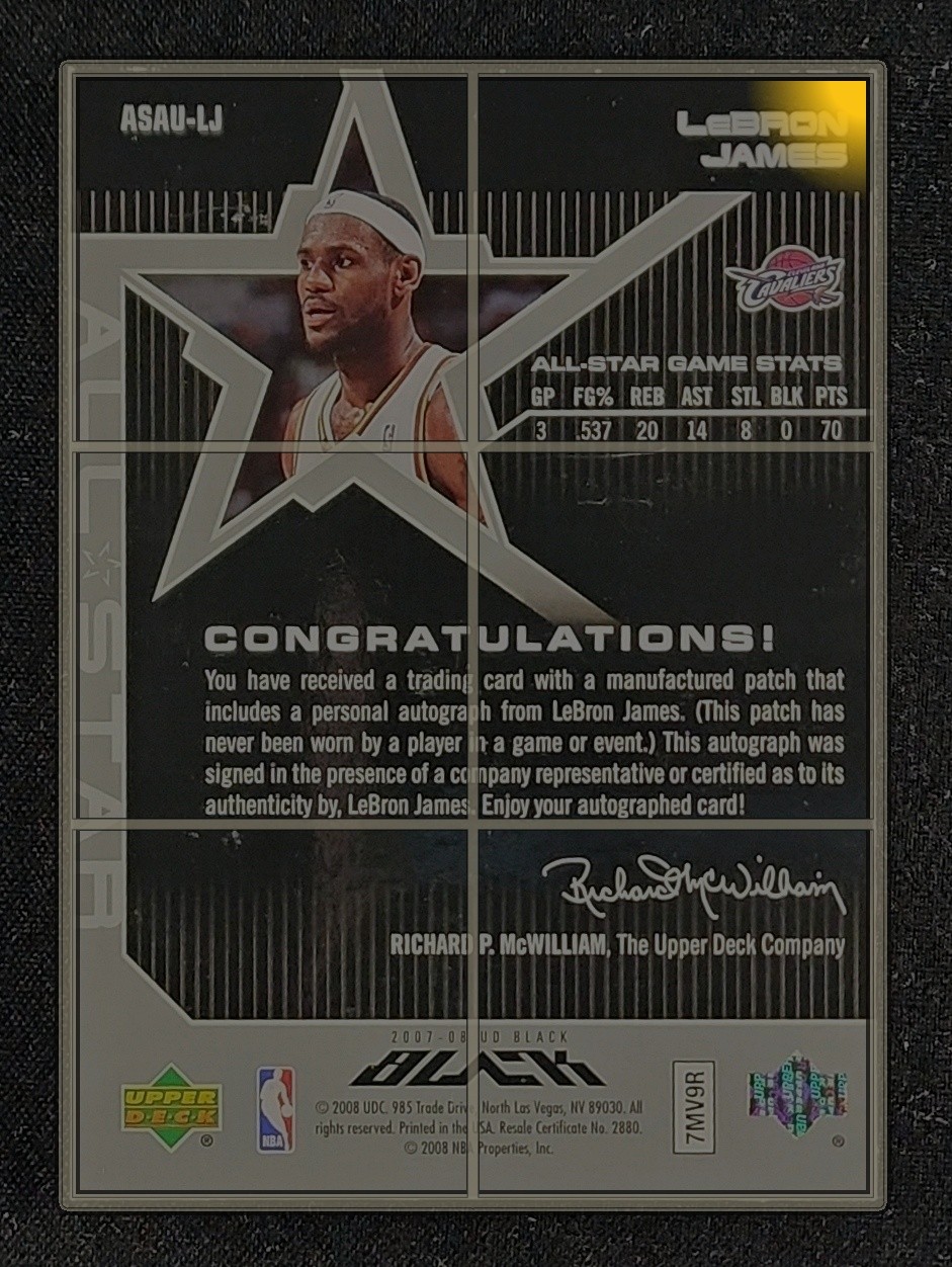 NBAカード　UD BLACK Quad auto patch 5枚限定 2008-09 UD Black Quad Autographs Gold #QA-STUD LeBron James