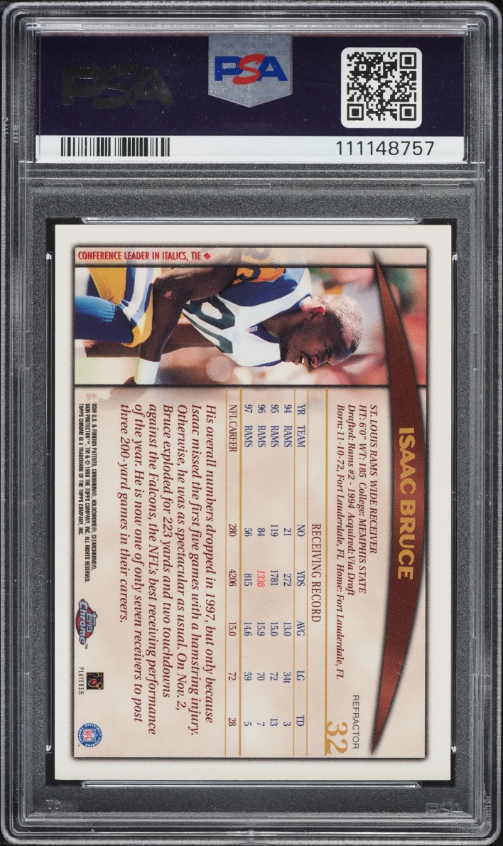 1998 Topps Chrome Refractor Isaac Bruce #32 PSA 10 GEM MINT