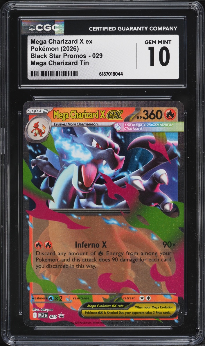 2026 #29 Mega Charizard X Ex CGC 10 Pokemon Mega Evolution Black Star Promo Tin