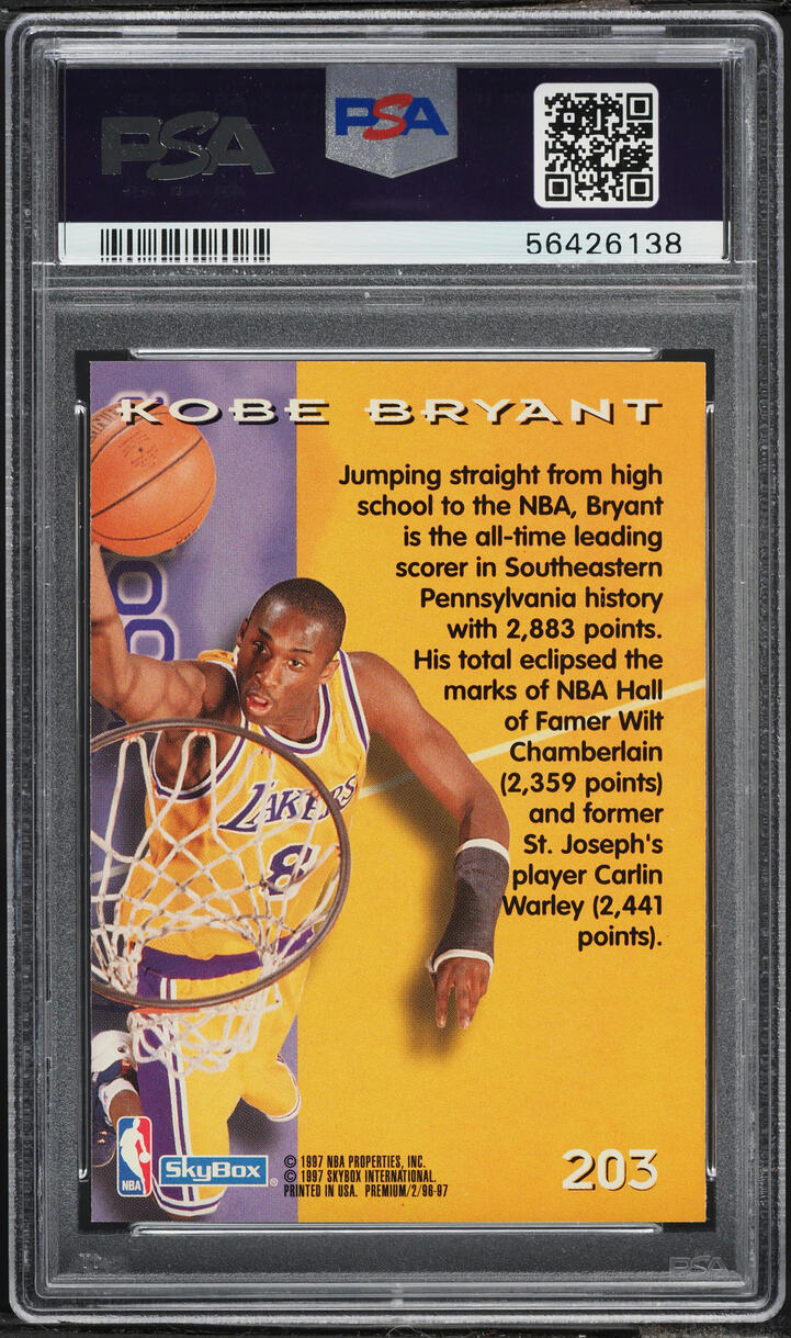 1996 Skybox Premium Kobe Bryant ROOKIE #203 PSA 9 MINT