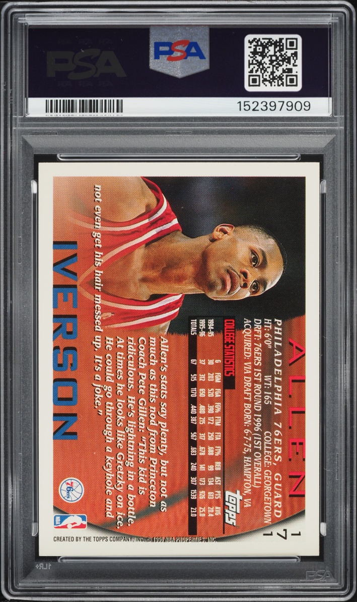 1996 Topps Basketball Allen Iverson ROOKIE #171 PSA 9 MINT