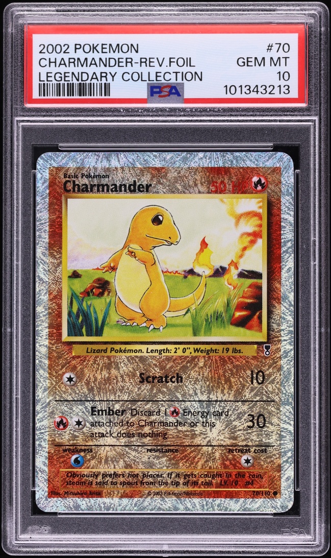 2002 Pokemon Legendary Collection Reverse Holo Charmander #70 PSA 10 GEM MINT
