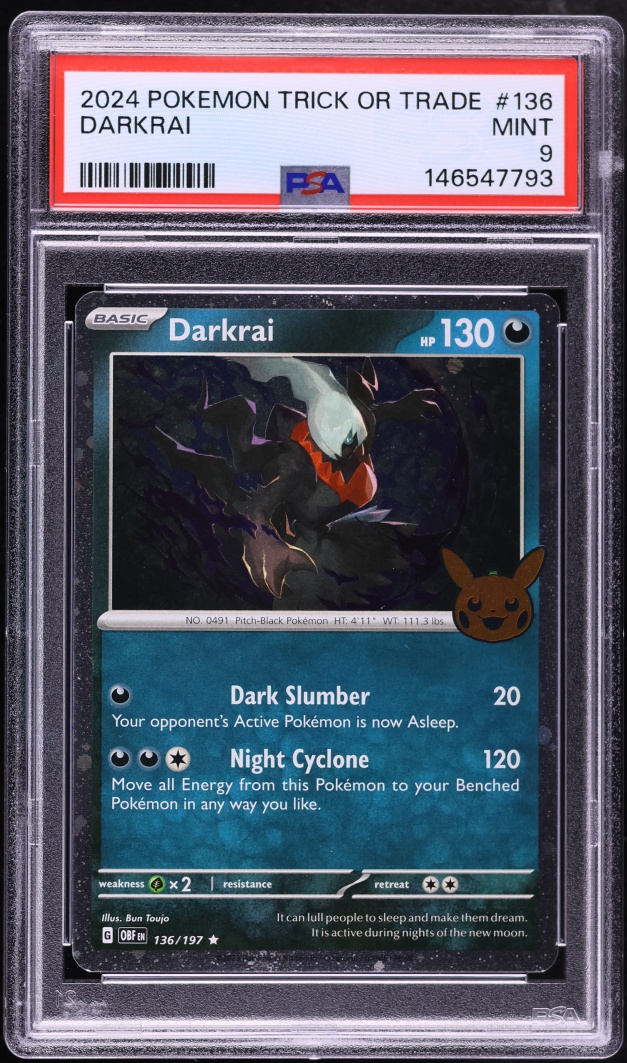 2024 Pokemon Scarlet & Violet Obsidian Flames Trick Or Trade Holo Darkrai #136 PSA 9 MINT