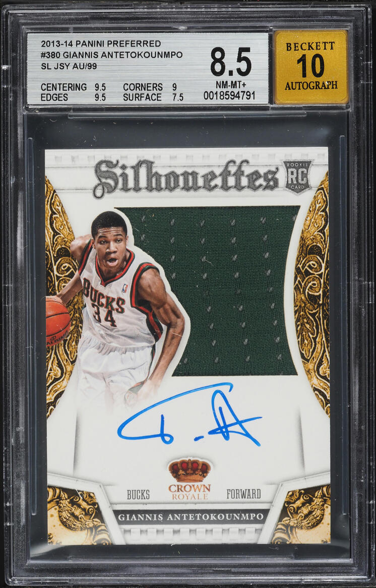 2013 Panini Preferred Giannis Antetokounmpo ROOKIE PATCH AUTO /99 #380 BGS 8.5 NM-MT+