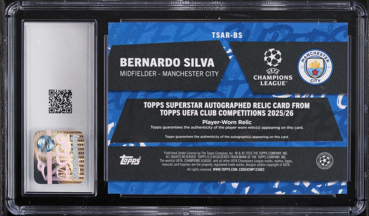 2025 Topps UEFA CC Superstar Relics Green Foil Bernardo Silva PATCH AUTO /99 #TSAR-BS CGC 10