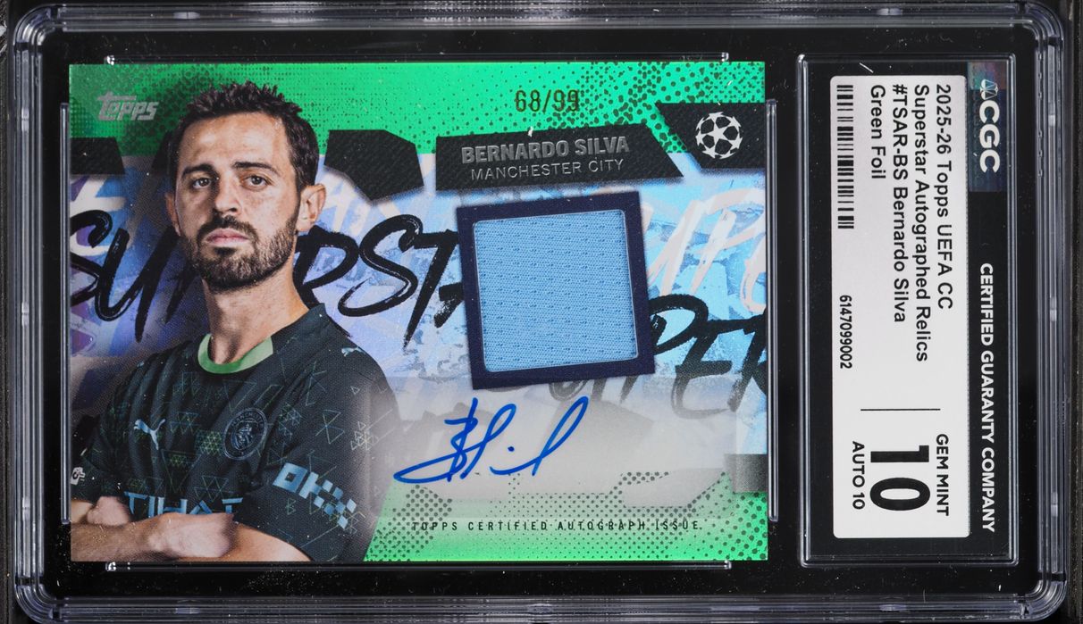2025 Topps UEFA CC Superstar Relics Green Foil Bernardo Silva PATCH AUTO /99 #TSAR-BS CGC 10